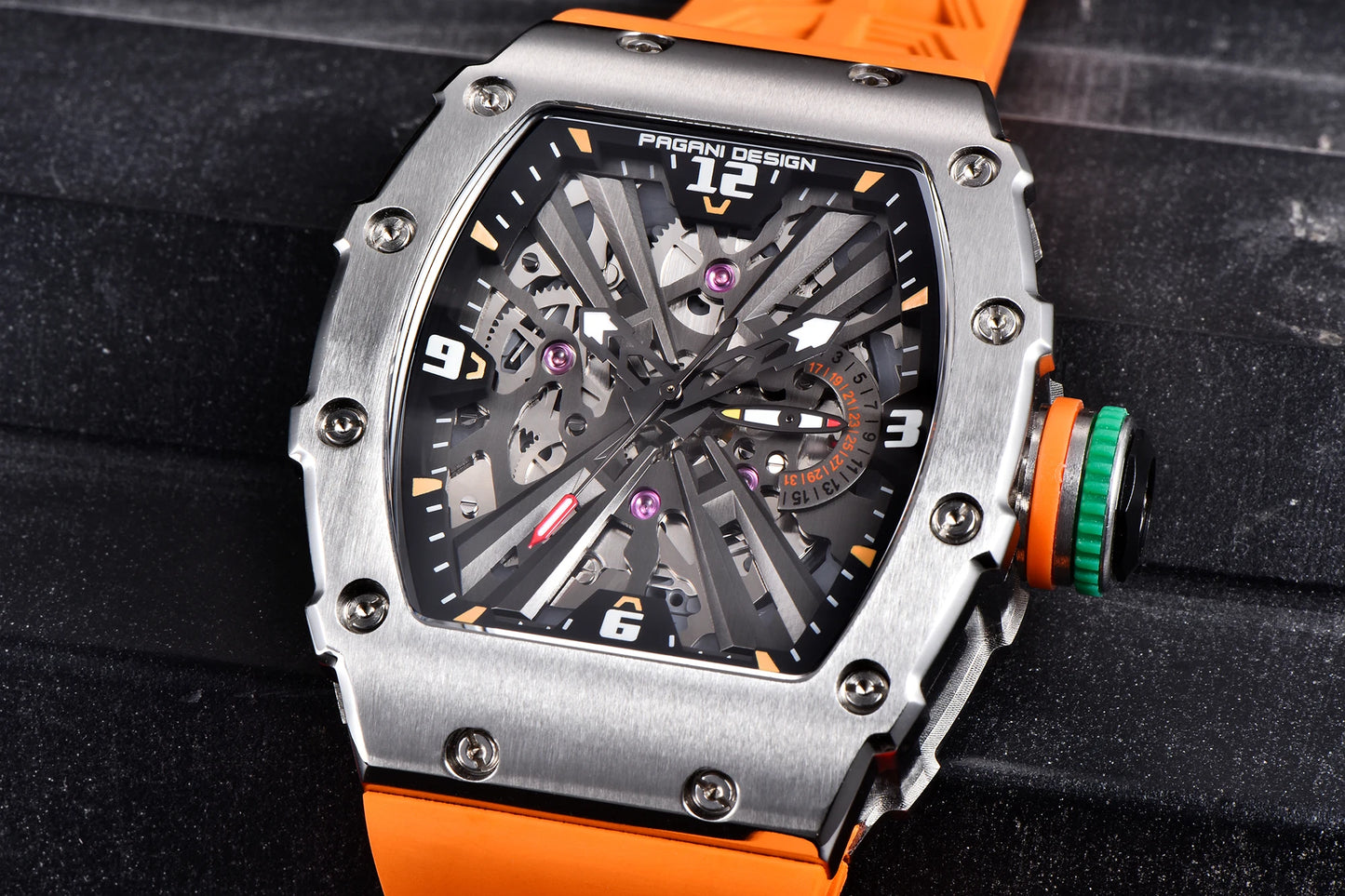 2024 New PAGANI DESIGN Men's Quartz Watches VH65 Movt Skeleton Dial 100M Waterproof Sport Rectangle Sapphire Glass Watch for Men
