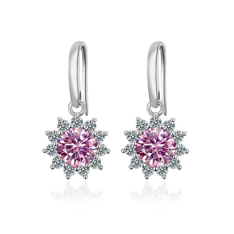JoyceJelly Women's Sterling Silver 925 Jewelry 1 Carat 2 Carat Moissanite Diamond Drop Earrings Sunflower Shaped Ear-drops Gifts