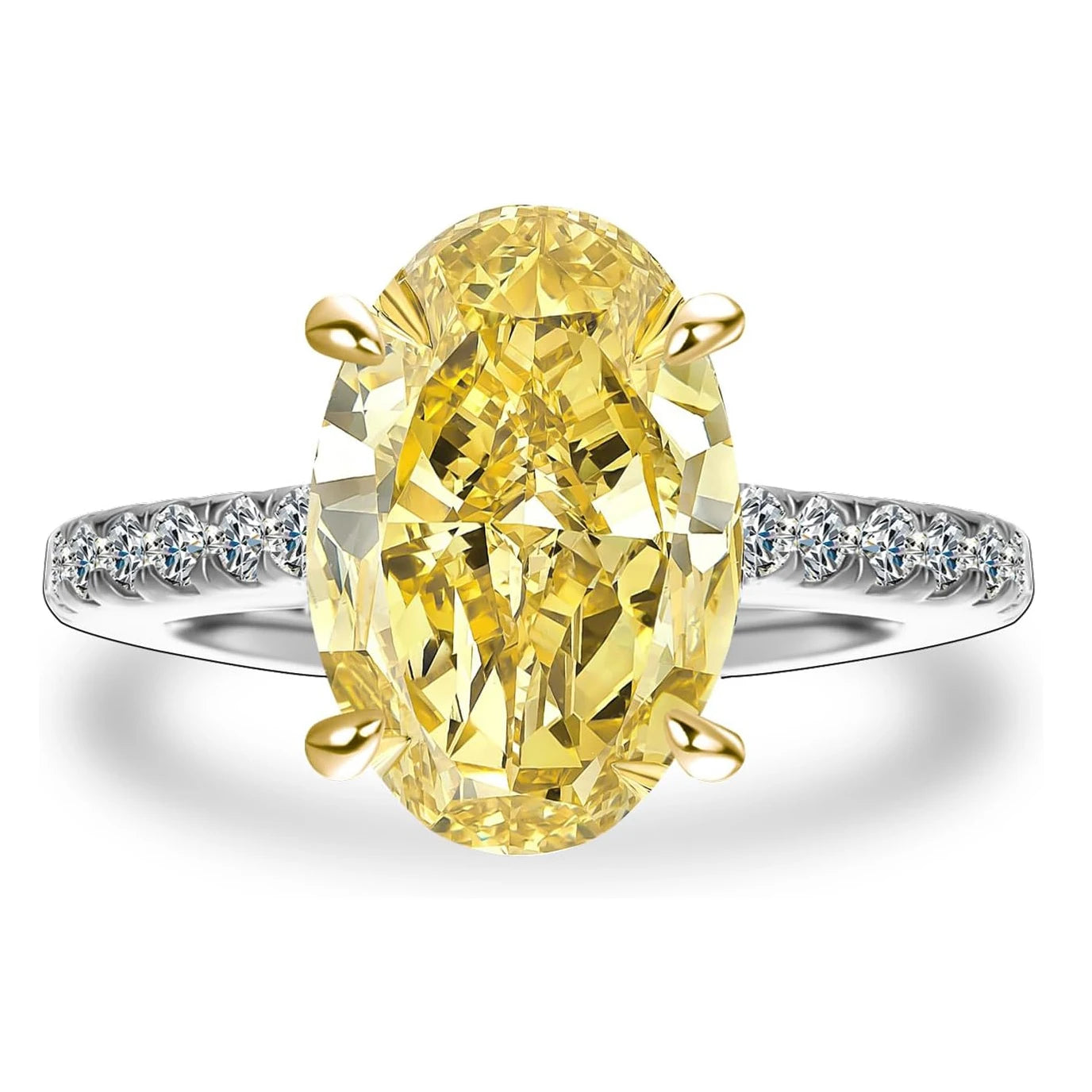 FIRERING 100% S925 Silver 8x12MM Yellow High Carbon Diamond Ring, Women's Eternal Jewelry Gift
