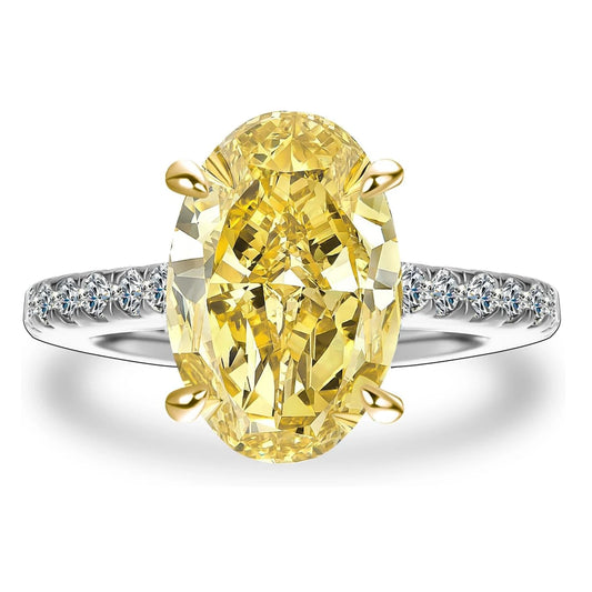 FIRERING 100% S925 Silver 8x12MM Yellow High Carbon Diamond Ring, Women's Eternal Jewelry Gift
