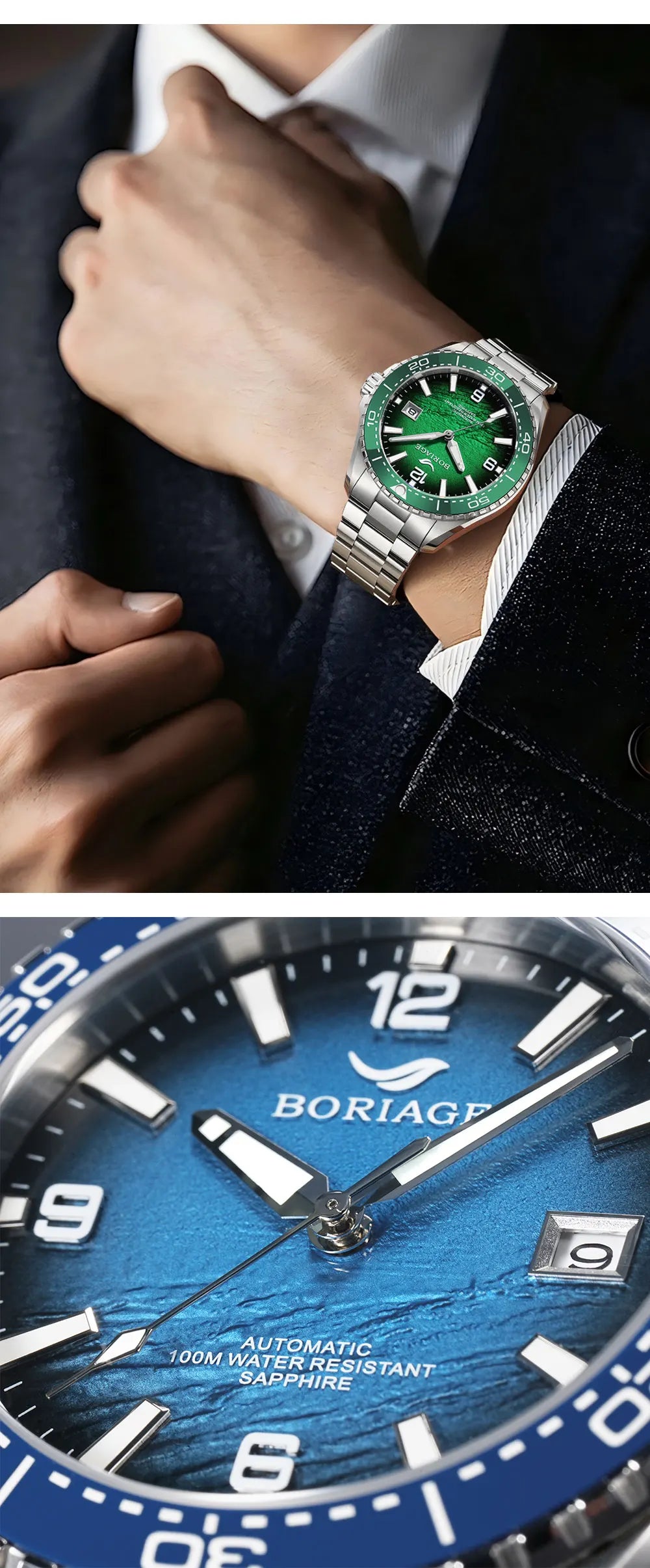 BORIAGE NH35 Automatic Mechanical Watches Luxury Men's Watch Stainless Steel Water resista 100m Dive Watches Luminous Wristwatch