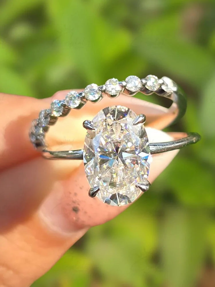 925 Sterling Silver Fashion Plain Oval Zircon Stackable Set Ring For Women Anniversary Wedding Luxury High Quality Fine Jewelry