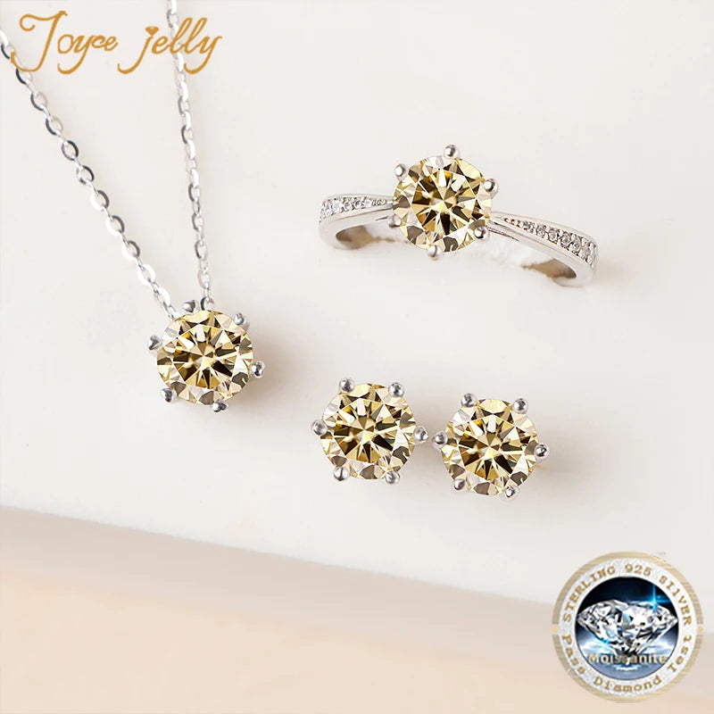Earrings JoyceJelly Moissanite Jewelry Set With 1CT D Color VVS 3EX moissanite stone pass diamond test Wedding Luxury Fine Jewelry gift