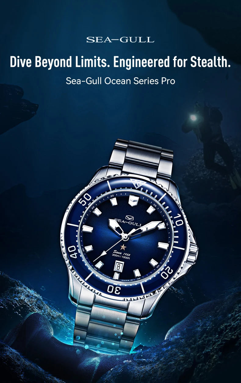 Seagull 40mm Ocean Series Pro Wristwatch relogio masculino Men's Automatic Mechanical Watch 300m Diving Sapphire Crystal 1213