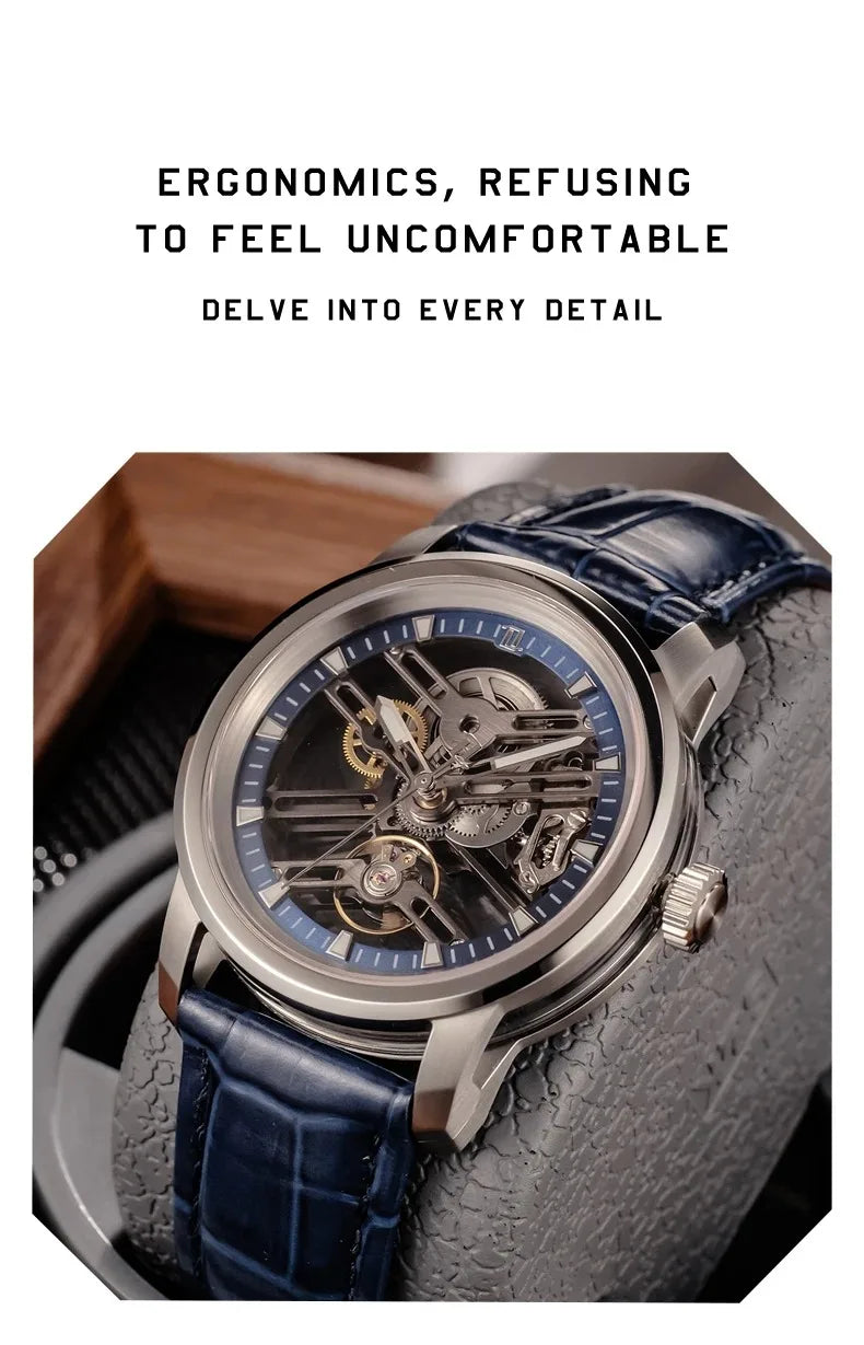 OBLVLO Men Automatic Watch 42MM Fashion Watches Mechanical Wristwatch 5AMT Waterproof Sapphire Luminous Skeleton Dial