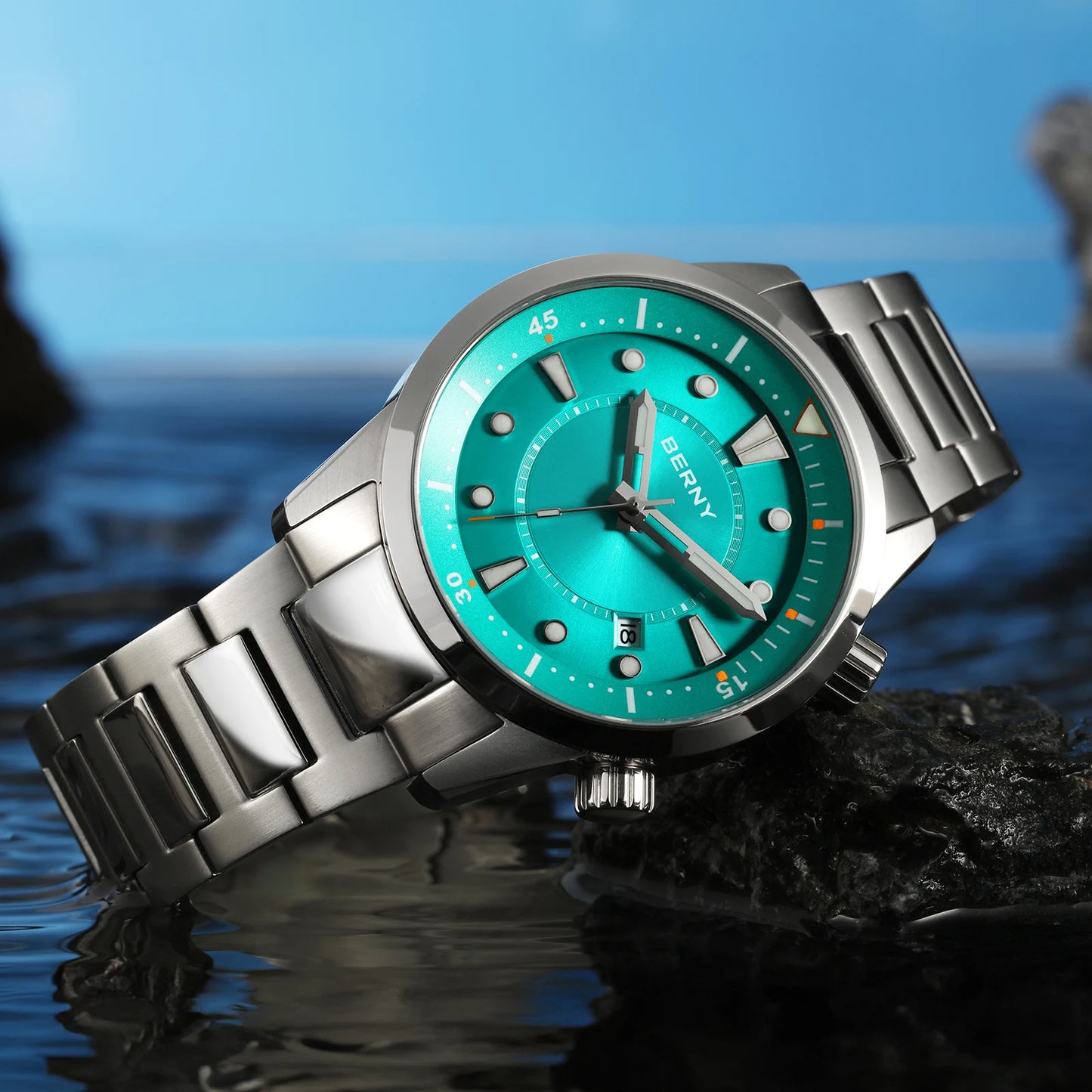 BERNY Automatic Diver Men Watch 200M Waterproof Miyota 8215 Sappire AR Coated Silicone Sports Swim Wristwatch Men's Diver Watch