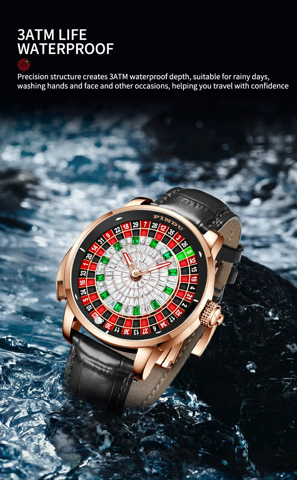 Mechanical Watches Pro Men's PINDU Watch NH35A Movement Sapphire Glass Waterproof Button Design Wristwatch Russian Roulette