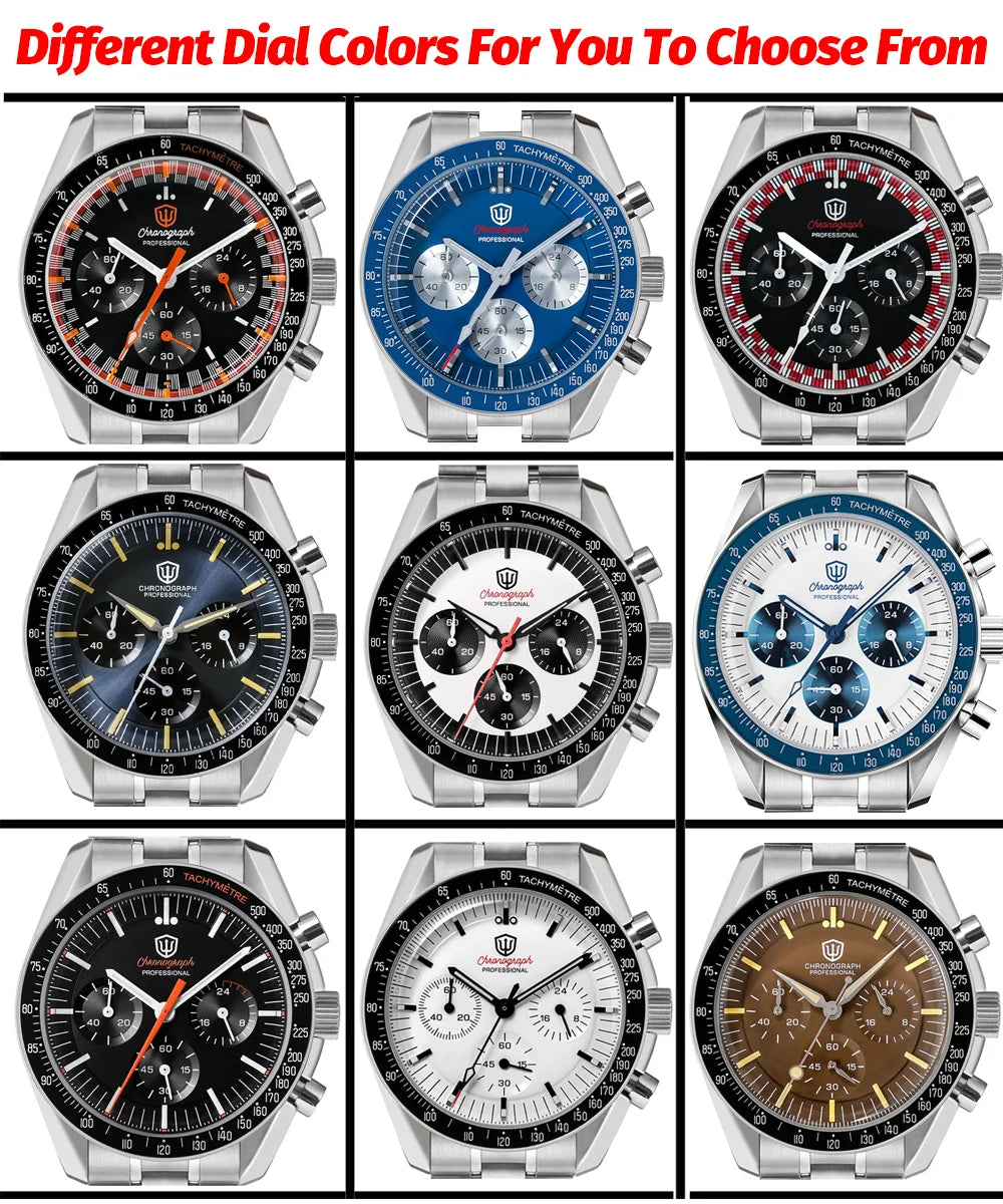 Watchdives New WD1863 Watch VK63 Chronograph Movement Aluminum Bezel BGW9 Luminous Bubble Sapphire Crystal 39mm Vintage Watches