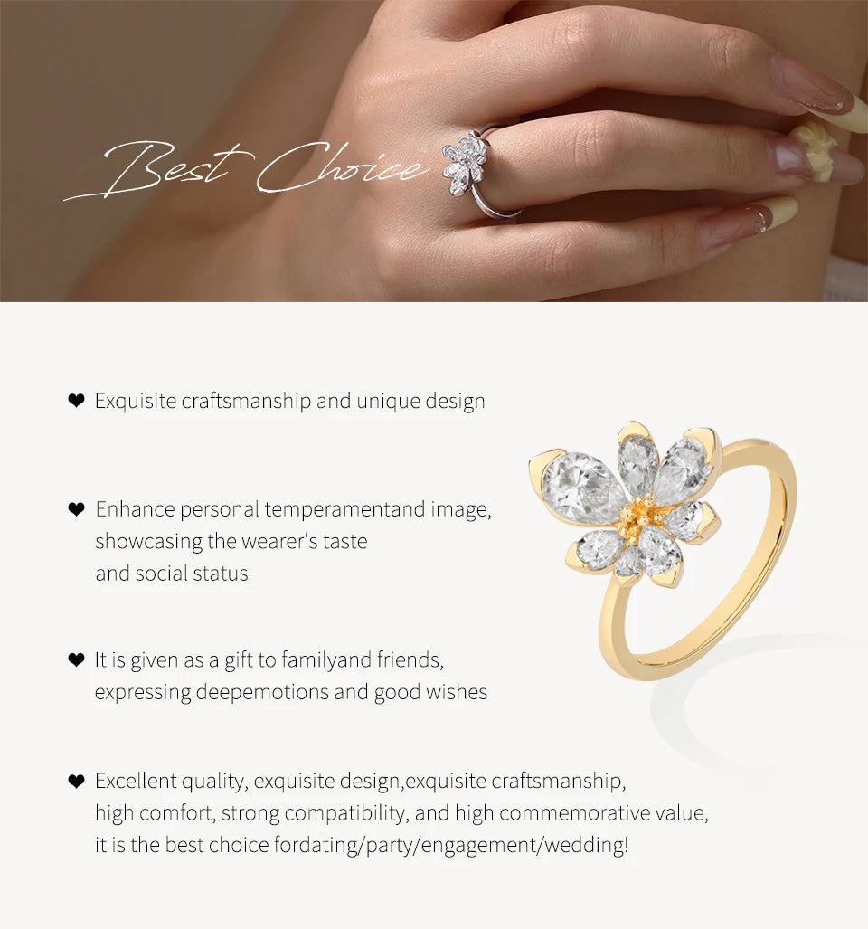 ATTAGEMS 925 Sterling Silver Luxury Women Ring Flowers DVVS1 Moissanite Pear-cut Classical Band Engagement Wedding Fine Jewelry