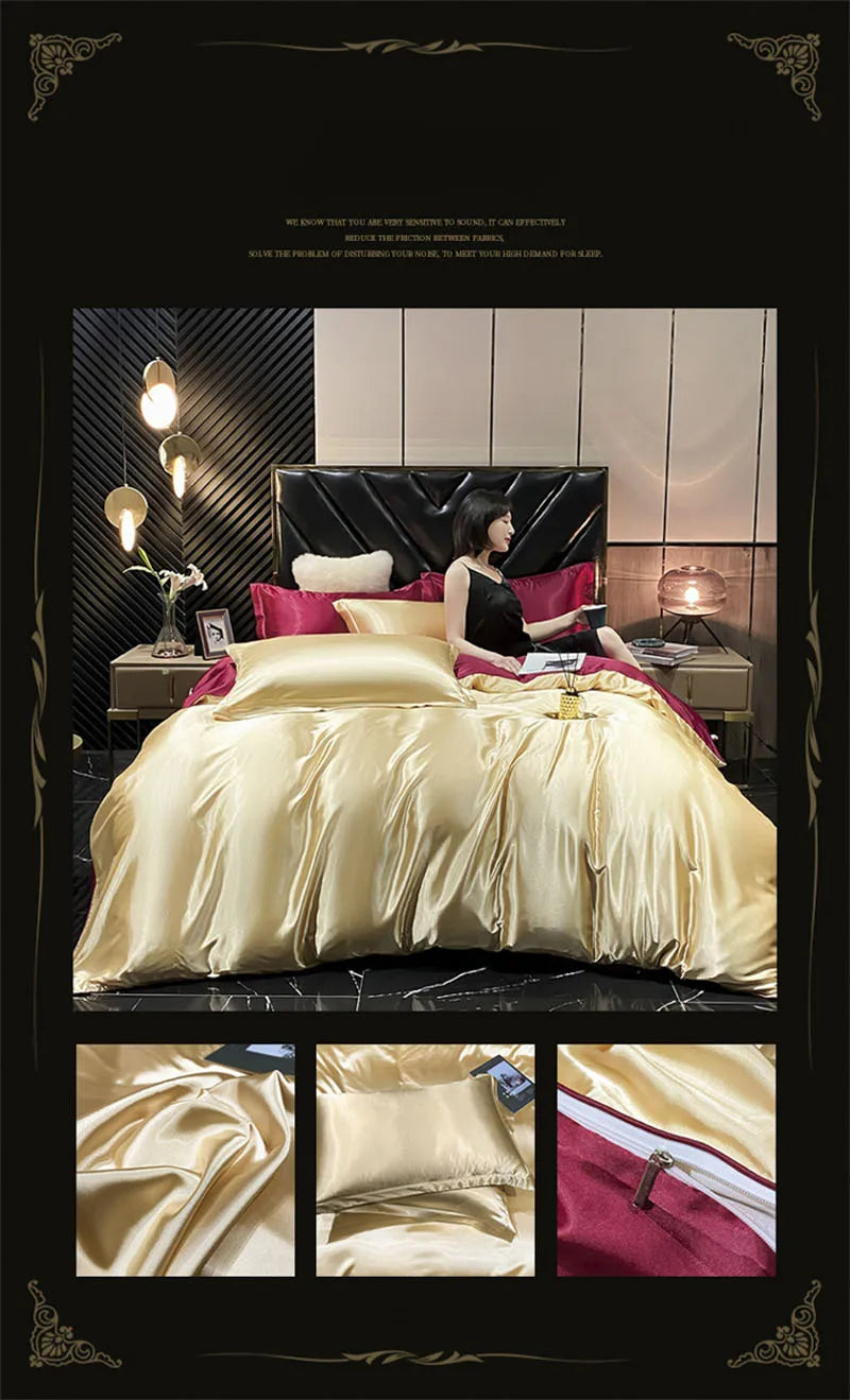 High End Mulberry Silk-Blending Fabric Duvet Cover Set Luxury King Size Bedding Set Silky Quilt Cover and Pillowcase No Sheet
