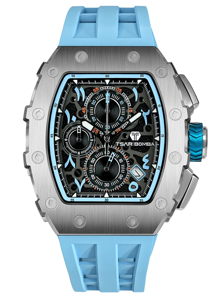 TSAR BOMBA 2025 New Mens Watch TB-8204QA Arabic numerals Dial Tonneau Wristwatch for Men Sapphire Mirror Waterproof Clcok