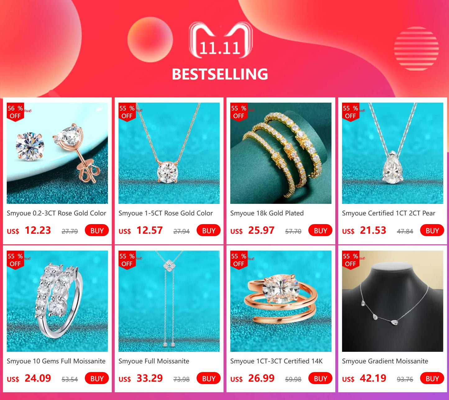 Smyoue 5CT 3CT D Color Moissanite Diamond Engagement Rings for Women Green Red Lab Diamond Band 925 Sterling Silver Jewelry GRA