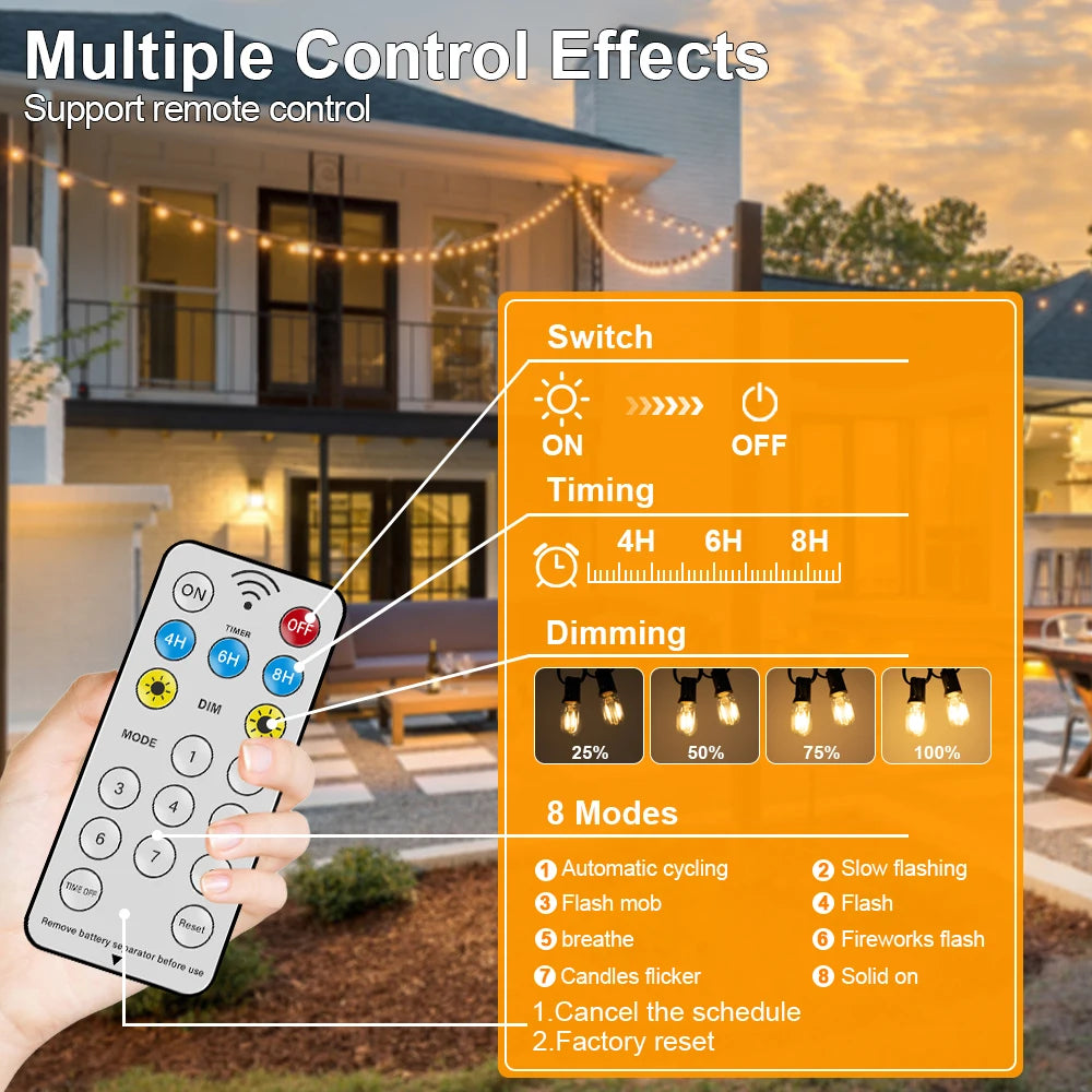 Solar String Light Outdoor Waterproof T22 Bulbs LED Solar Powered Patio Lights for Outside Porch Backyard Bistro Garden Market