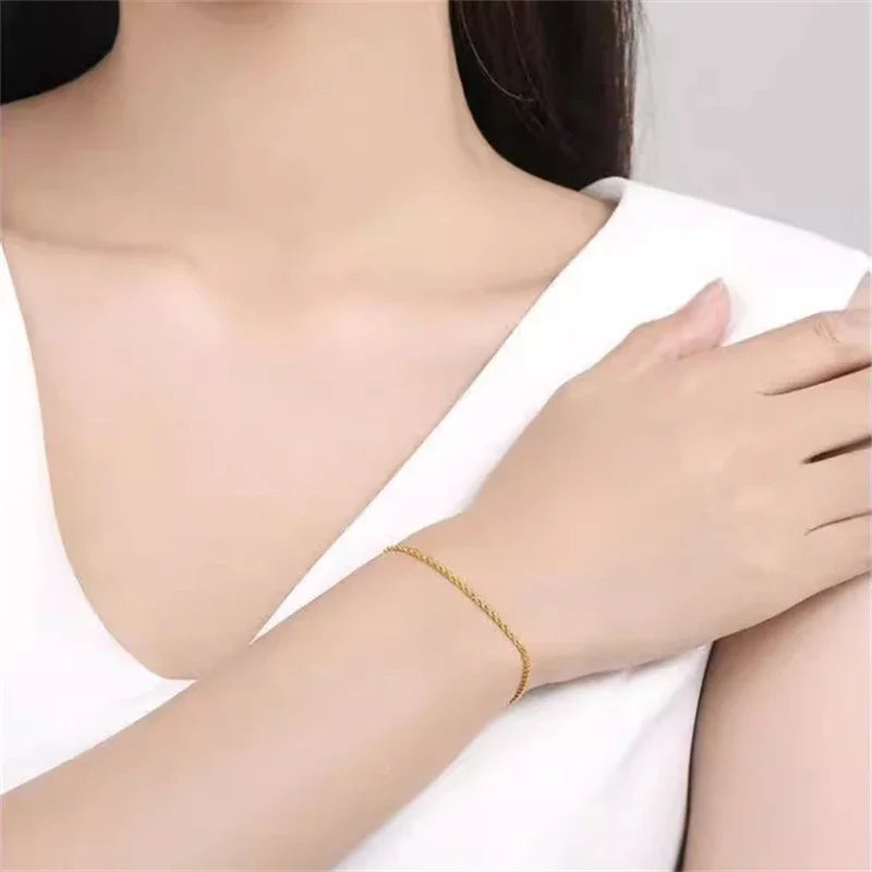 Authentic Real 18K Gold AU750 Twisted Bracelet Exquisite Delicate Gift Classic Present For Women Adjustable Fine Jewelry
