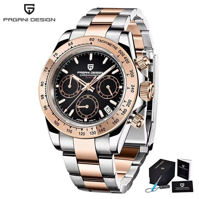 PAGANI DESIGN 2023 New Black Mens Watches Brand Luxury Quartz Watch For Men Chronograph Sports Waterproof Luminous Reloj Hombre