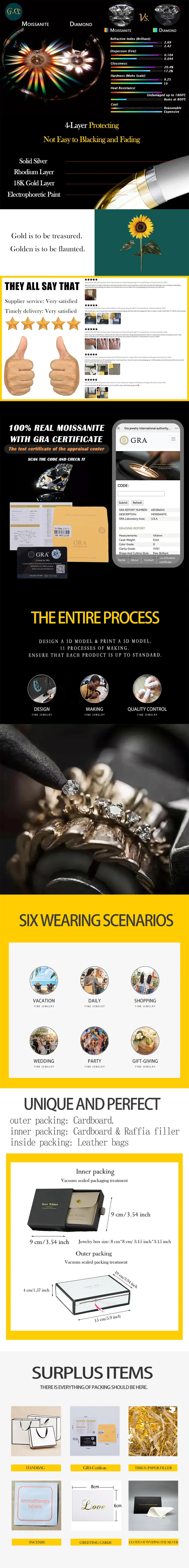 5.75CTW Moissanite Engagement Ring Set 2pcs, Round Cut, 925 Sterling Silver 18K Gold Plated, Classic Wedding Bridal Jewelry Gift