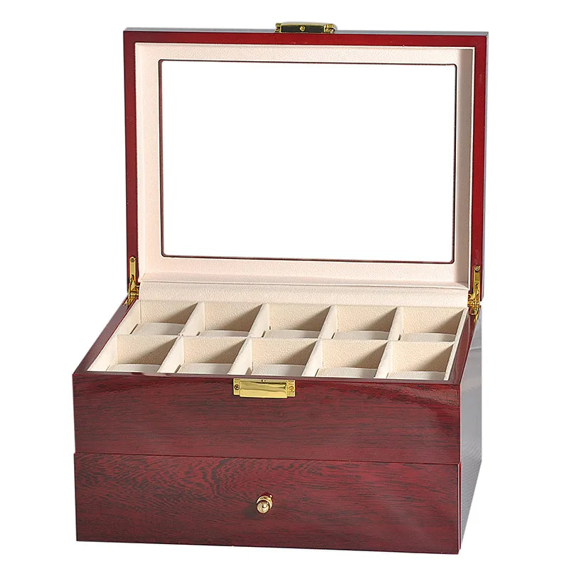 Luxury Double-Layer Watch Box Piano Lacquer Watch Organizer 20-Bit Solid Wood Men's and Women's Jewelry  Storage  Display Box