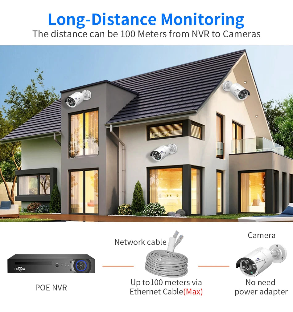 Hiseeu 5MP 3MP 8CH POE NVR Video Audio Record ONVIF CCTV IP Security Surveillance Camera System Kit Set Outdoor House Waterproof