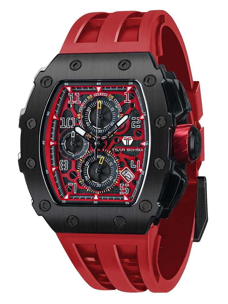 TSAR BOMBA Watch for Men Top Brand Luxury Waterproof Quartz Wristwatch Tonneau Clock Gift Chronograph Rectangle Mens Watch