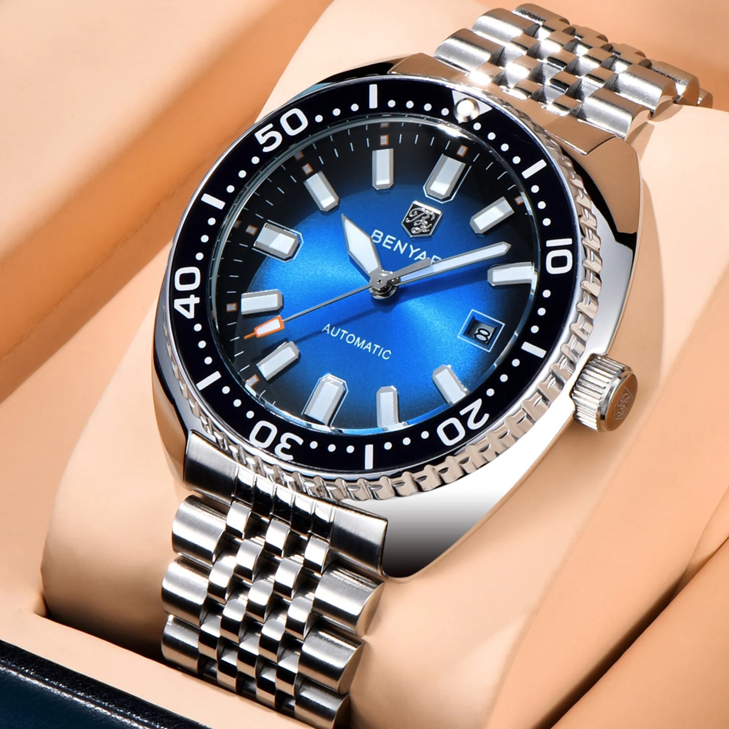 New BENYAR 42MM Tuna Men Mechanical Watch Luxury Stainless Steel Automatic Watch 50M Diving Luminous Watch for Men reloj hombre