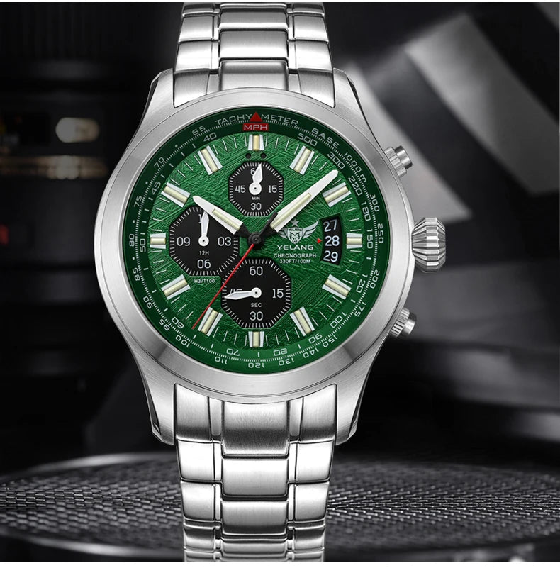 Yelang V1029S Men's Quartz Watch Japan OS00 Movement Business Luminous Stainless Steel 10Bar Waterproof Sports Watches