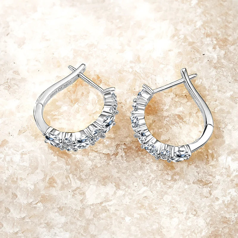 Anziw Sparking VVS1 Moissanite Earrings S925 Silver U Shape Hoop Earrings for Women Hot Sale Wedding Jewelry Certified 2.76CTTW.
