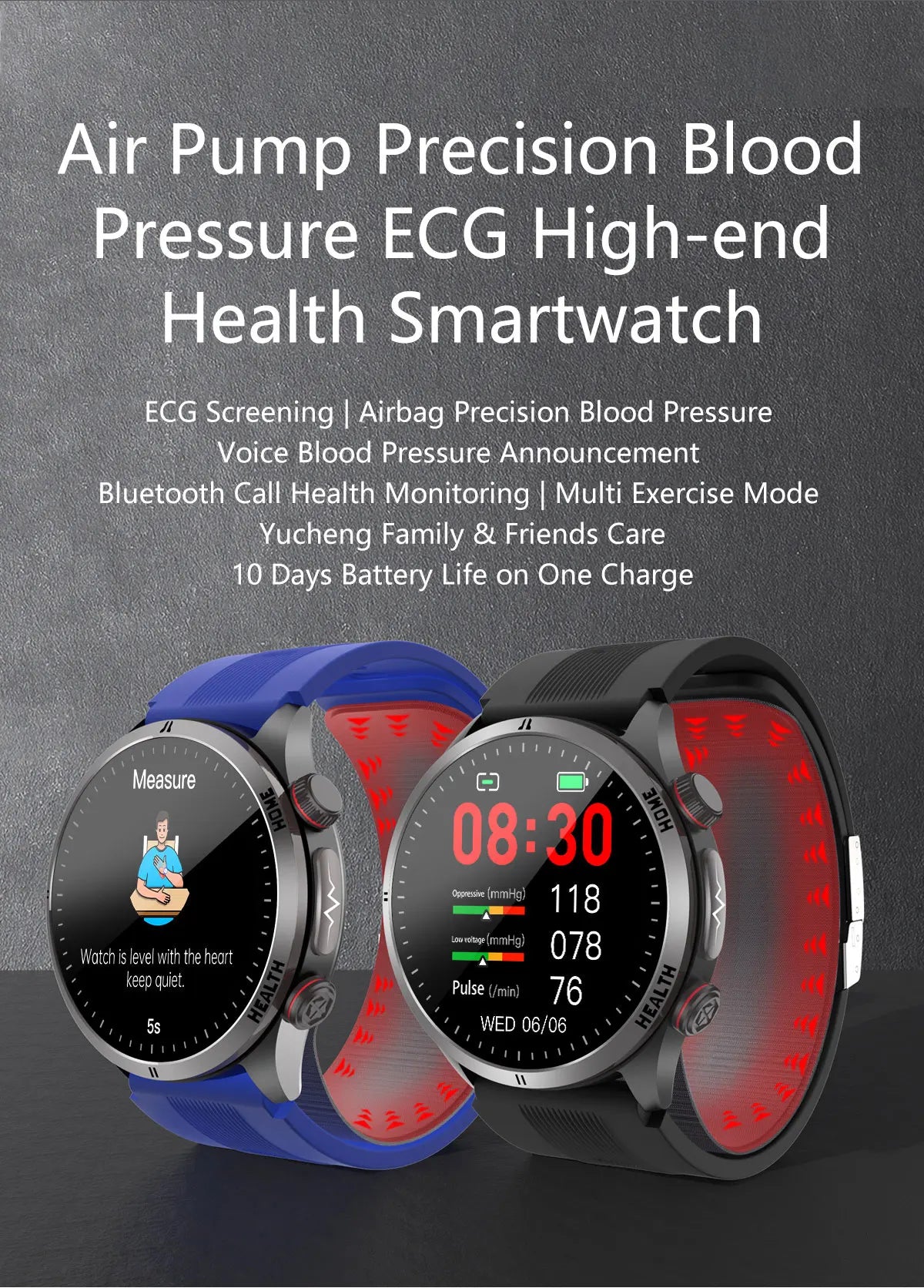 2026 New ECG Air Pump Airbag Accurate Measure Smart Watch Men Micro Physical Examination Blood Pressure Sport SmartWatch Health