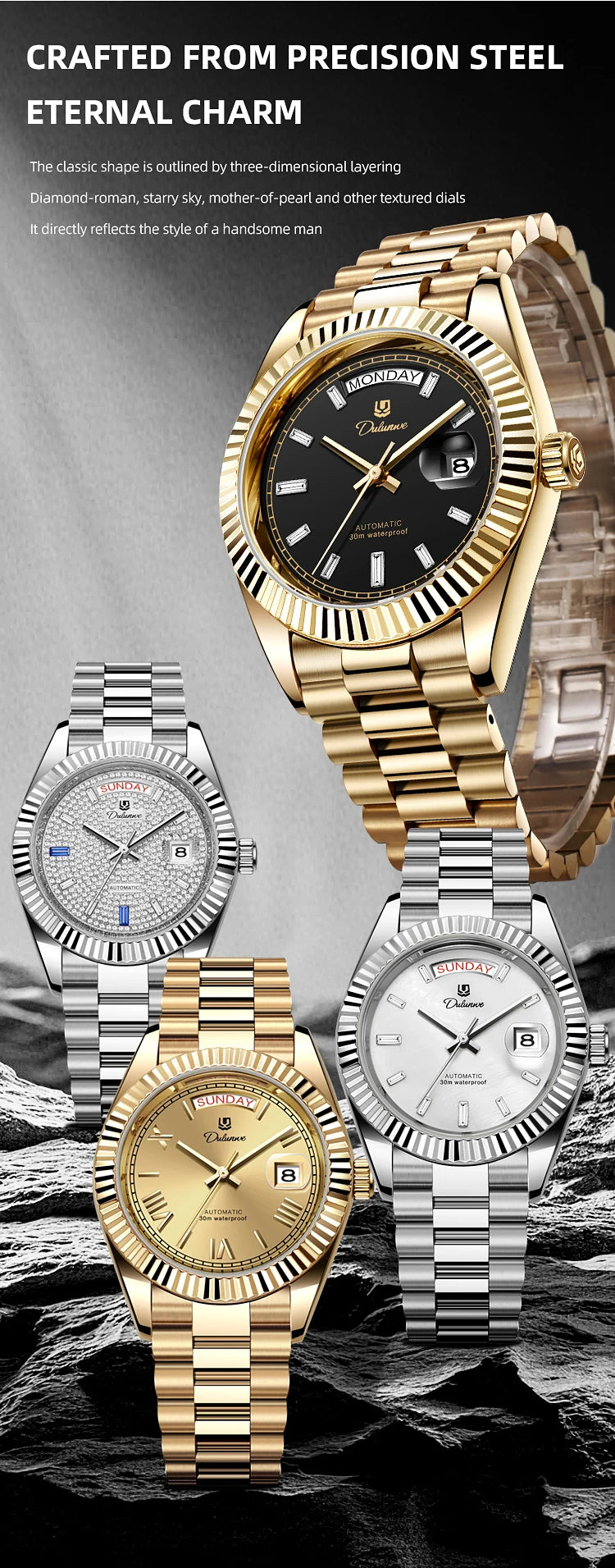 Dulunwe Datejusts Mechanical  Movement Watches For Men Automatic Mechanical Watches Calendar Waterproof Men Watch