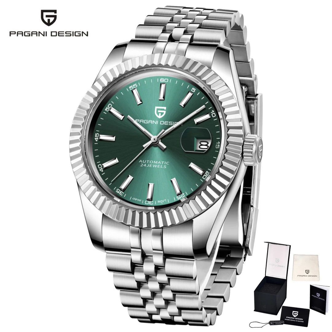 Montre homme PAGANI DESIGN Business Machinery Automatique en acier inoxydable, étanche, affichage lumineux du calendrier, coffret cadeau inclus