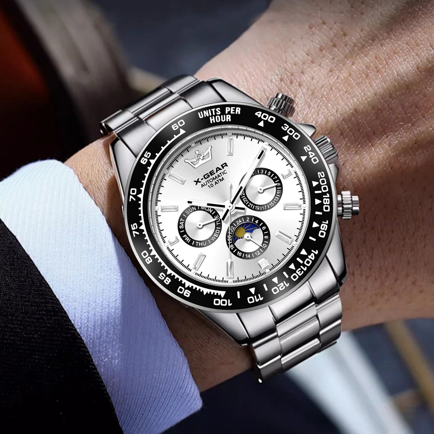 Montre mécanique automatique Panda Eye pour homme, lunette en céramique, trois cadrans, six aiguilles, étanche et lumineuse.