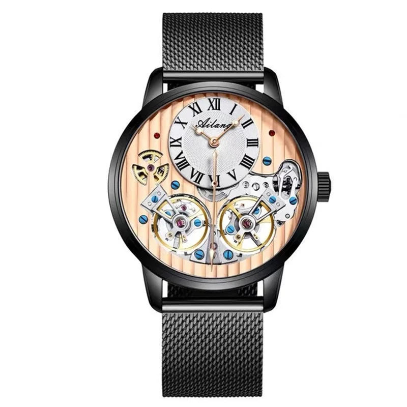 Montre de luxe AILANG pour homme, marque haut de gamme, automatique, lumineuse, noire, double tourbillon, étanche, mécanique, Relogio