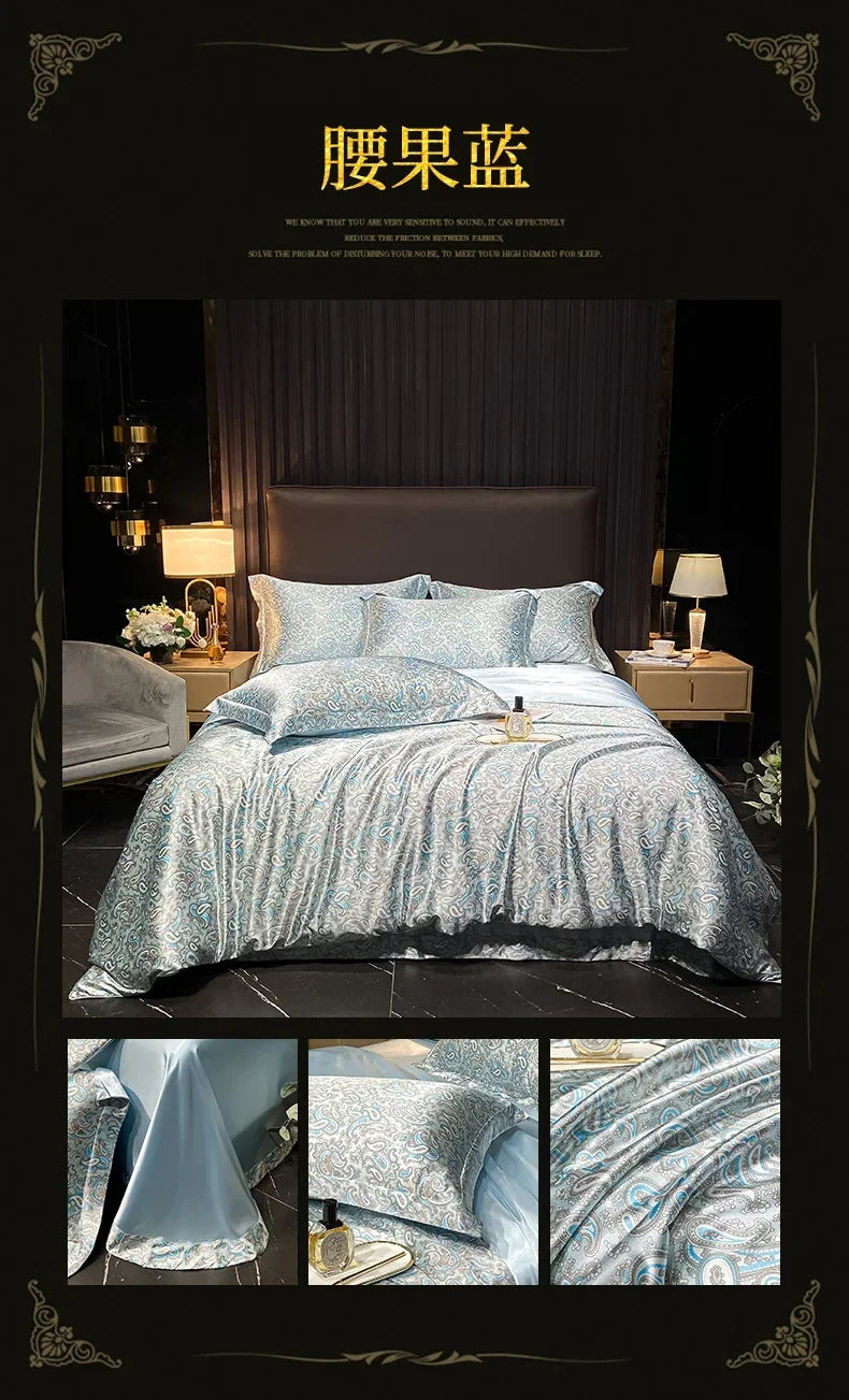 Luxury Palace Style Silk Bedding Set HighEnd Soft Silky Satin Quilt Cover Set Printed Queen King Duvet Cover Gift for Your Lover