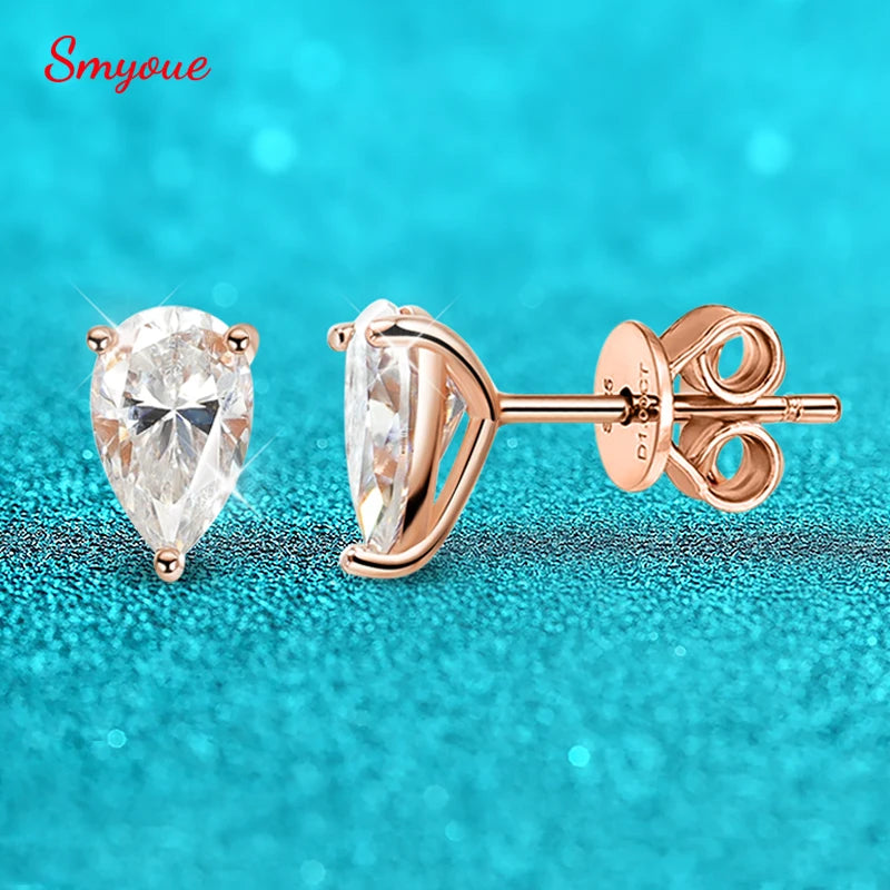 Smyoue 0.5CT 1CT Pear Cut Certified Moissanite Stud Earrings for Women 100% 925 Sterling Silver Plated 18k Gold Wedding Jewelry