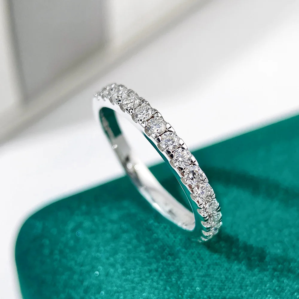 FEOBUR 2/3mm Moissanite Ring for Women S925 Silver Plated 18k White Gold Full Eternity Wedding Band Men Diamond Engagement Rings
