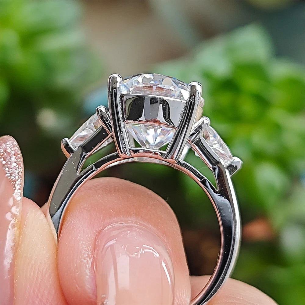 9CTTW Oval Cut Full Moissanite Engagement Ring for Women 925 Sterling Silver 3 Stone Triangle Diamond Ring Wedding Bands Jewelry