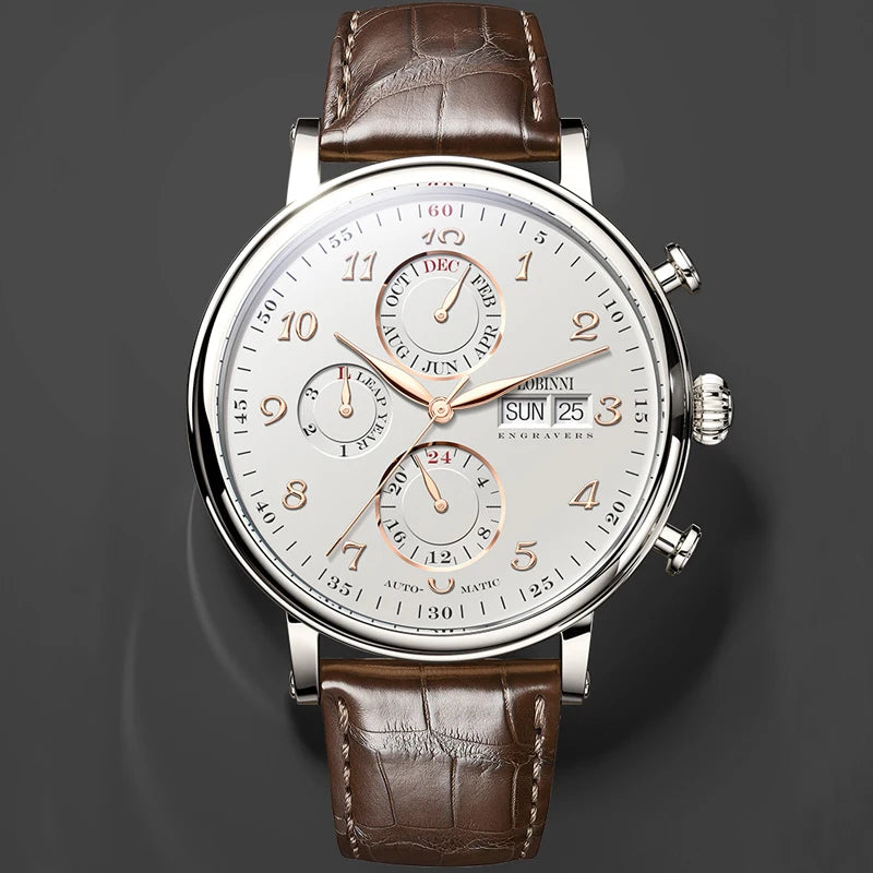 LOBINNI Luxury Brand Switzerland Perpetual Calendar Automatic Mechanical Men's Watches Sapphire Multi-function Clock L13019-8