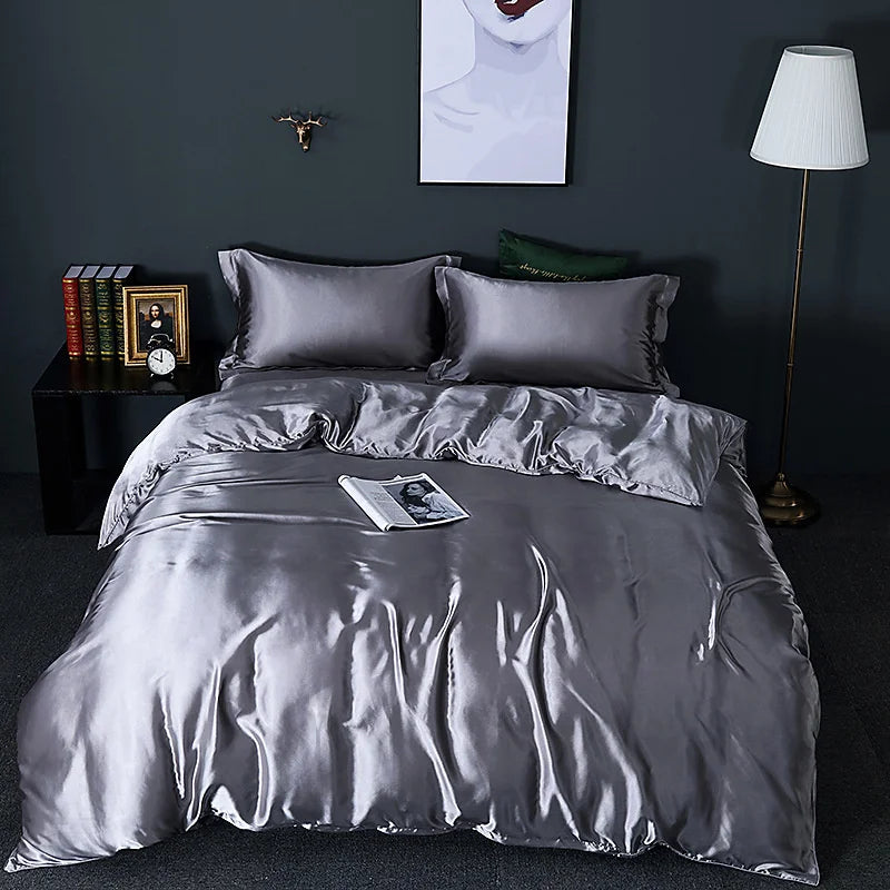High End Mulberry Silk-Blending Fabric Duvet Cover Set Luxury King Size Bedding Set Silky Quilt Cover and Pillowcase No Sheet