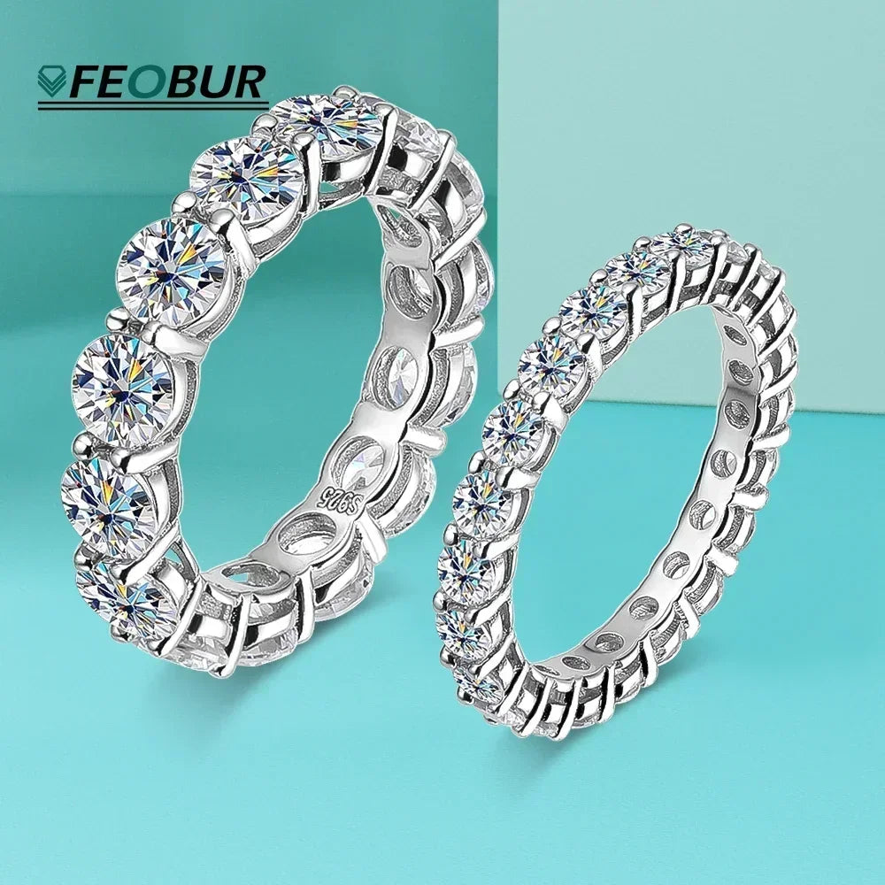 3mm 5mm D Color Moissanite Full Eternity Ring Engagement Wedding Band with GRA 925 Sterling Silver Rings for Women Fine Jewelry