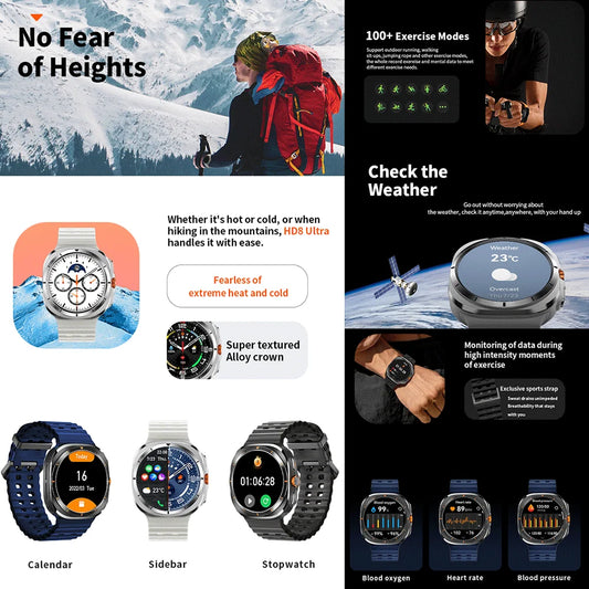 2026 New Watch8 Ultra Smart Watch Classic NFC Health Monitoring  Bluetooth Call 3ATM Waterproof HD Smartwatch For IOS Android