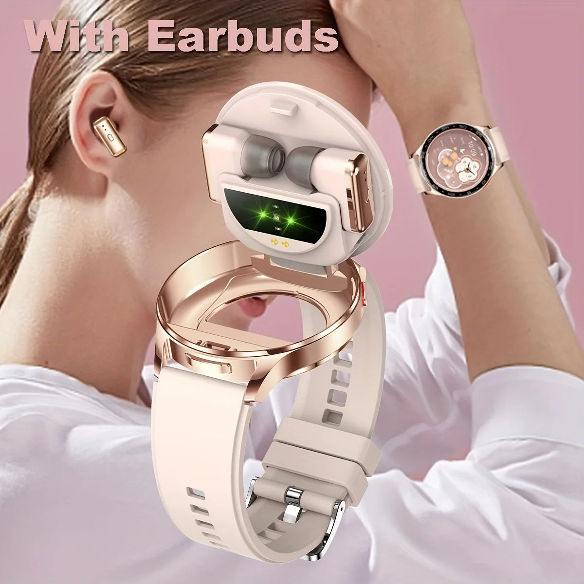 2025 New TWS Smartwatch Earphone 2 In 1 Women Watches with Earbuds Strong Sound Effects Music Lover Waterproof Ladies Smartwatch