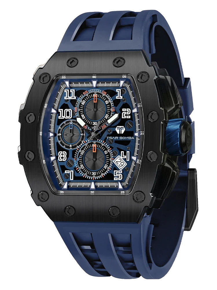 TSAR BOMBA Watch for Men Top Brand Luxury Waterproof Quartz Wristwatch Tonneau Clock Gift Chronograph Rectangle Mens Watch