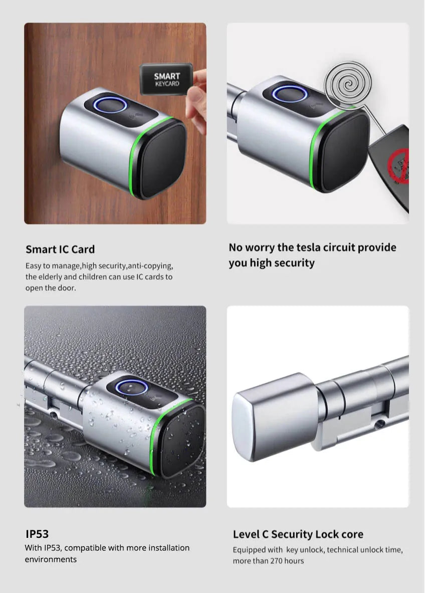 Zemismart BLE Smart Electronic DoorLock Work with Tuya DIY Cylinder Core Fingerprint APP Keys IC Card Unlock for Home Hotels