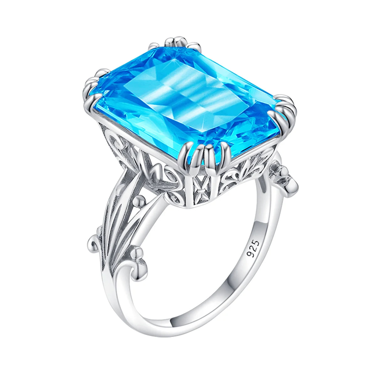 Unique 100% 925 Sterling Silver Aquamarine Ring For Women Vintage Filigree Persian Design Ring Anniversary Fine Jewelry Gifts