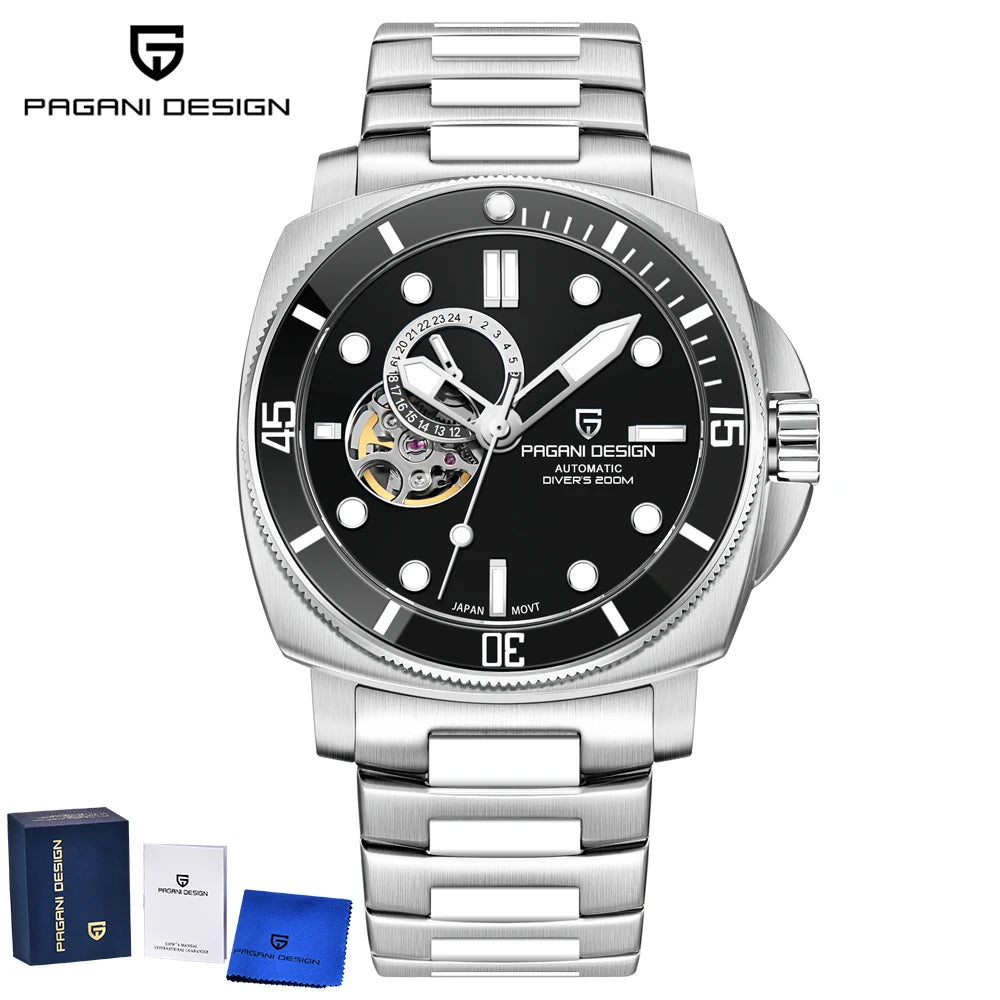 PAGANI DESIGN 2025 New Luxury Men's Watches Mechanical Automatic Watch For Men 200M Diving Wrist watch Stainless Steel+with box
