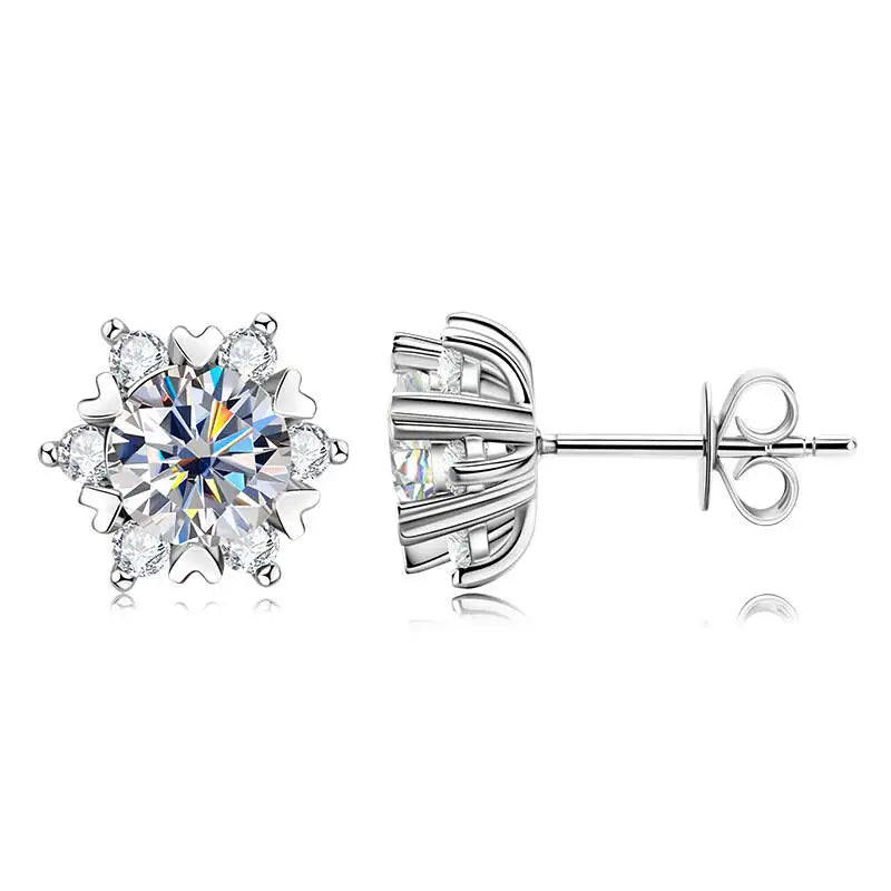 TY 925 Sterling Silver Moissanite Women's Stud Earrings 0.5/1CT Snowflake Stud Earrings VVS1 Fine Jewelry Gift With Certificate