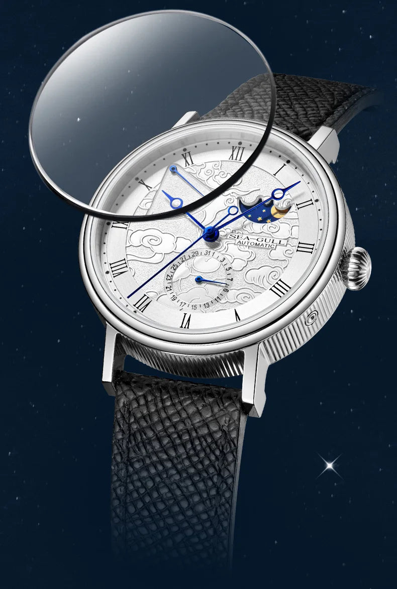 Seagull Moon Phase Watch Auspicious Clouds Special Edition Men's Automatic Mechanical Watch Luxury 41mm Watch for Men 6199 6198