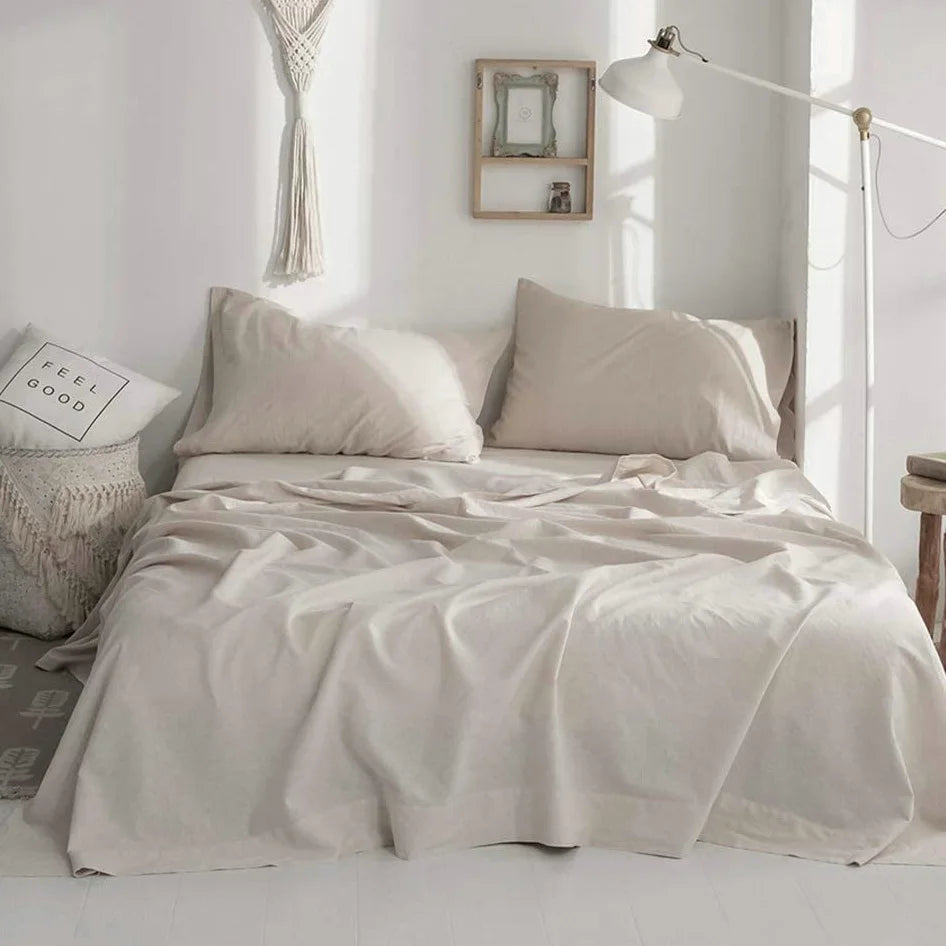 100% Linen Soft Bed Sheets, Queen Size Sheets Set,Bedding Set 1 Deep Pocket Fitted Sheet + 1 Flat Sheet + 2 Pillowcases