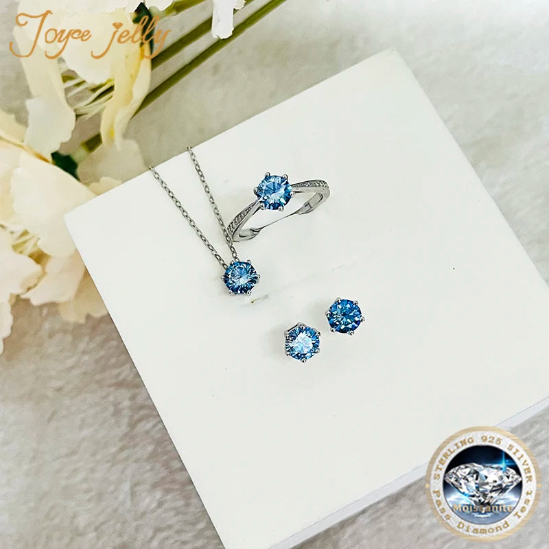 Earrings JoyceJelly Moissanite Jewelry Set With 1CT D Color VVS 3EX moissanite stone pass diamond test Wedding Luxury Fine Jewelry gift