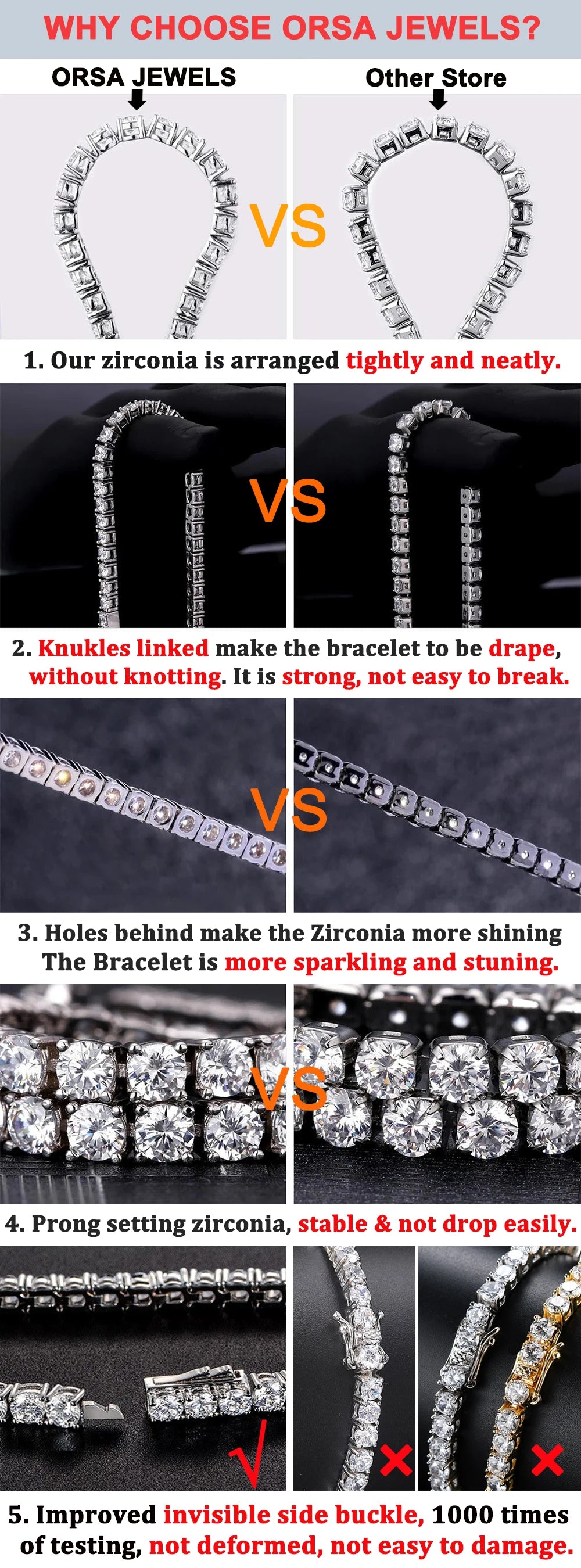 ORSA JEWELS Authentic 925 Sterling Silver Tennis Chain Bracelet Moulding Process Hanmade High-end Hand Chain for Man Woman SB128