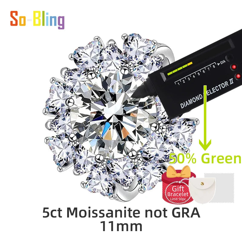 So-Bling 5ct Moissanite Ring 925 Sterling Silver Rings with Gra Certificate for Women Elegant Fine Luxury Quality Party Gift